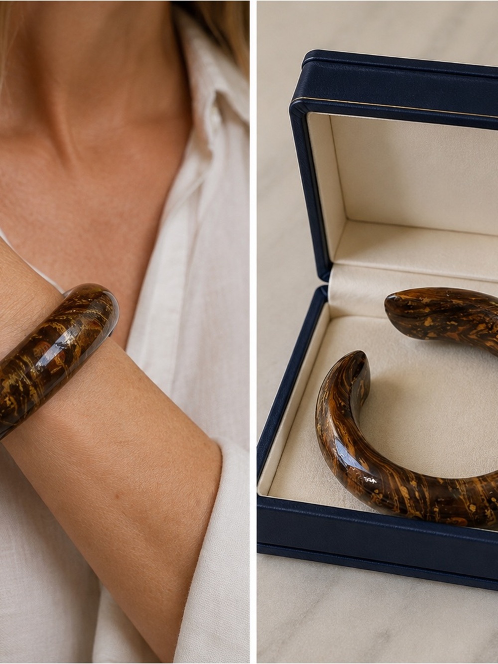 Gorgeous Wood Tortoiseshell Cuff Bracelet - Brown
